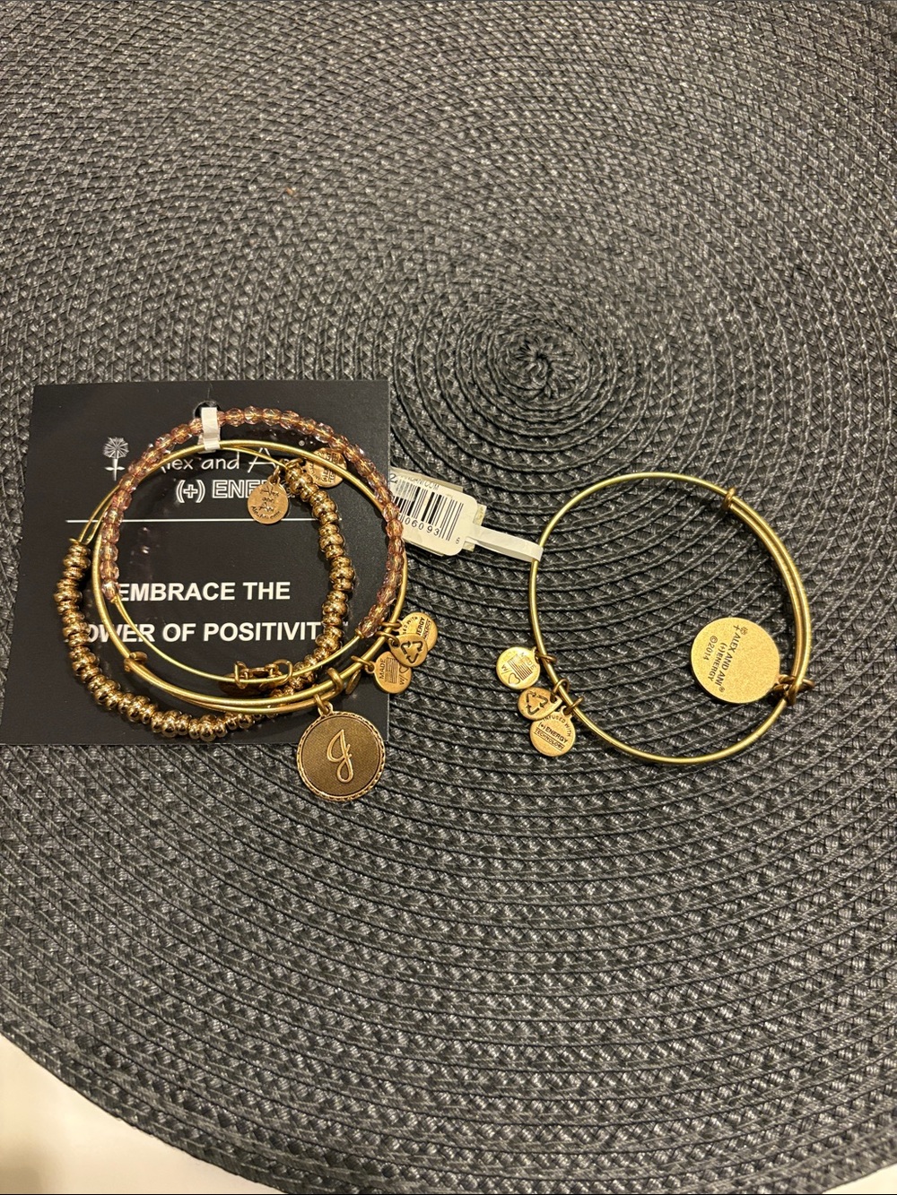 Alex and Ani Gold Initial Charm Bangle Set - Gold Tone NWT